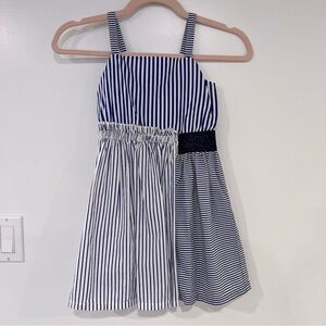 Cat & Jack Girls Sz S (6/6X) Blue & White Striped Asymmetrical Dress 100% Cotton